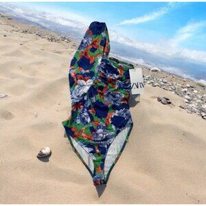 ZARA Floral Asymmetical Bodysuit Size Small NEW New with tags